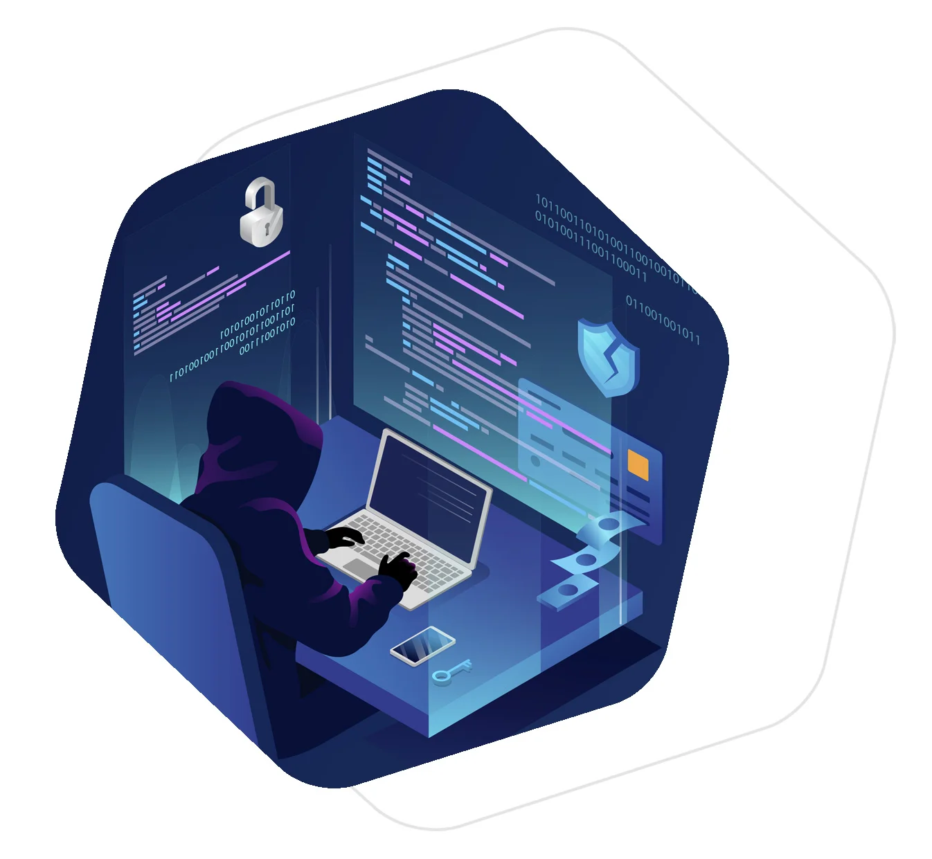 illustration of hacker at terminal