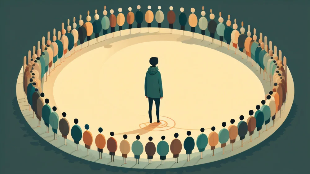 illustration of person alone in circle