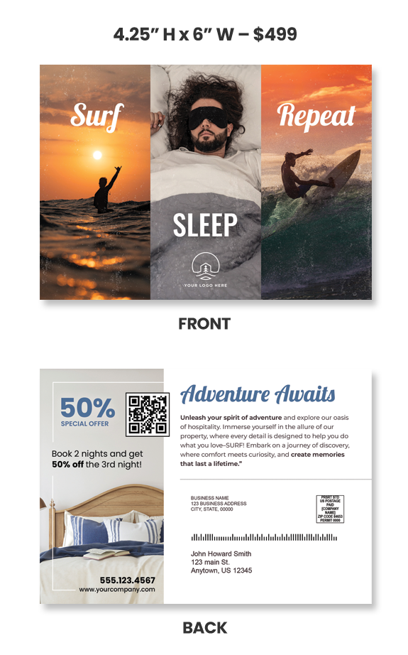 Surf, sleep, repeat postcard