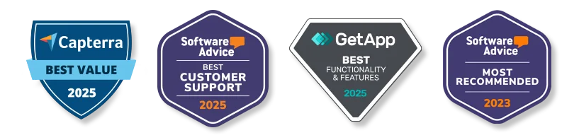 Capterra Shortlist, Software Advice Best Customer Support 2025,  GetApp Best Functionality and Features
