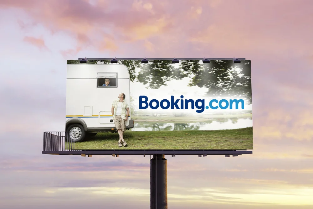 Booking.com with Camping son and dad