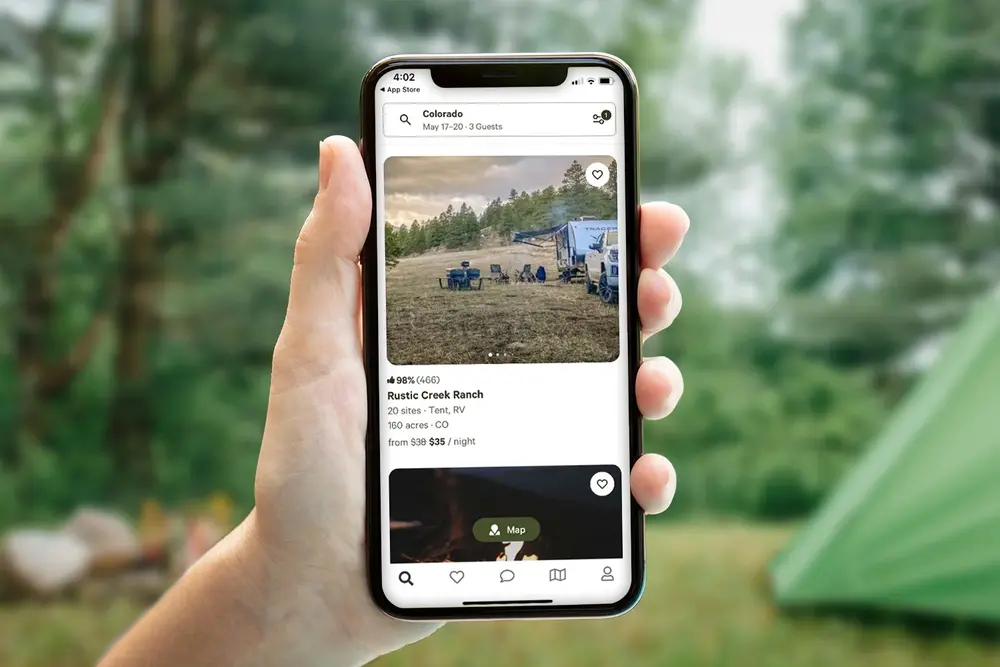 smart phone showing campsite