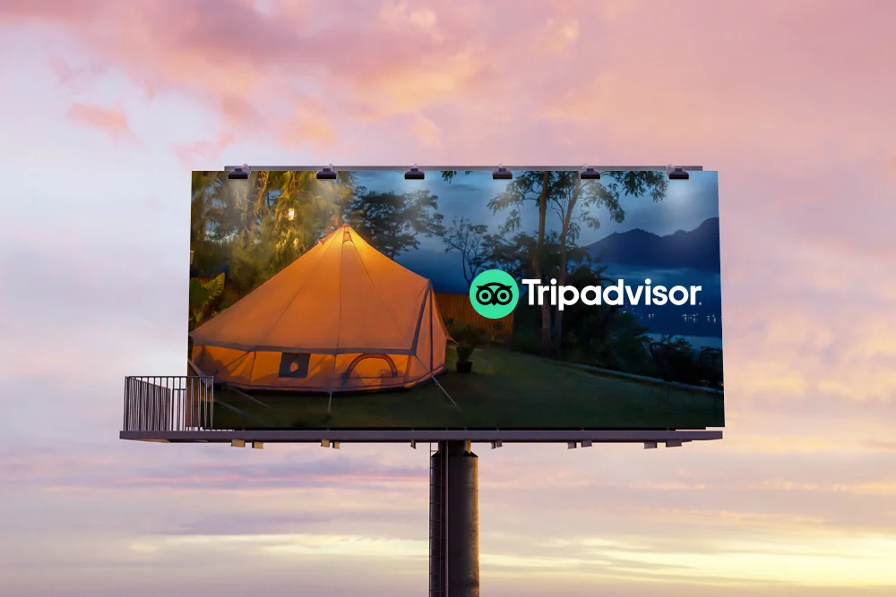 Glamping Site on billboard with TripAdvisor logo