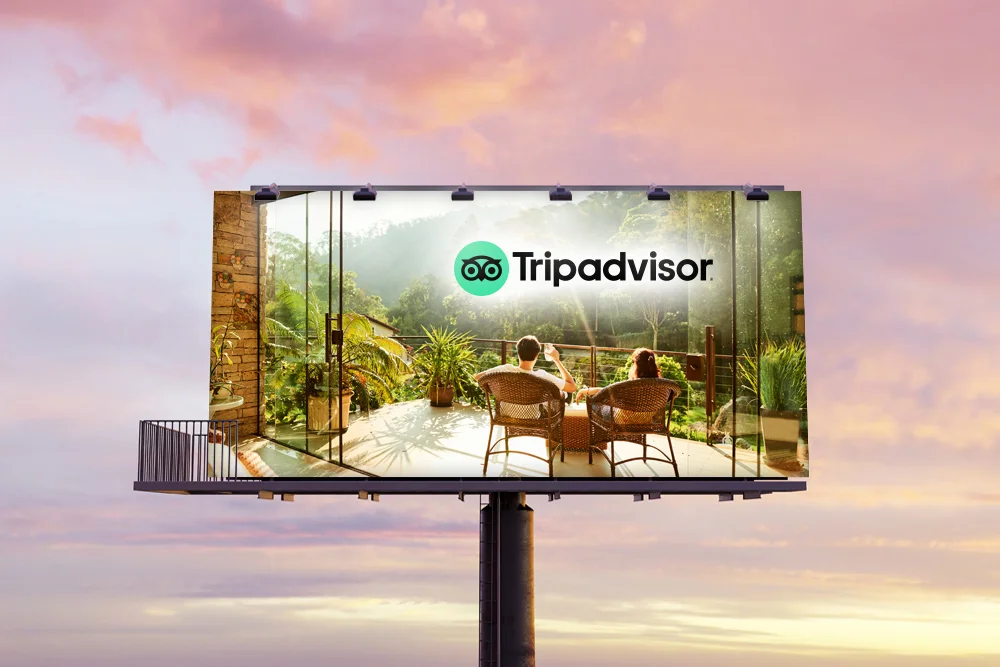 Billboard with picture of couple in jungle 