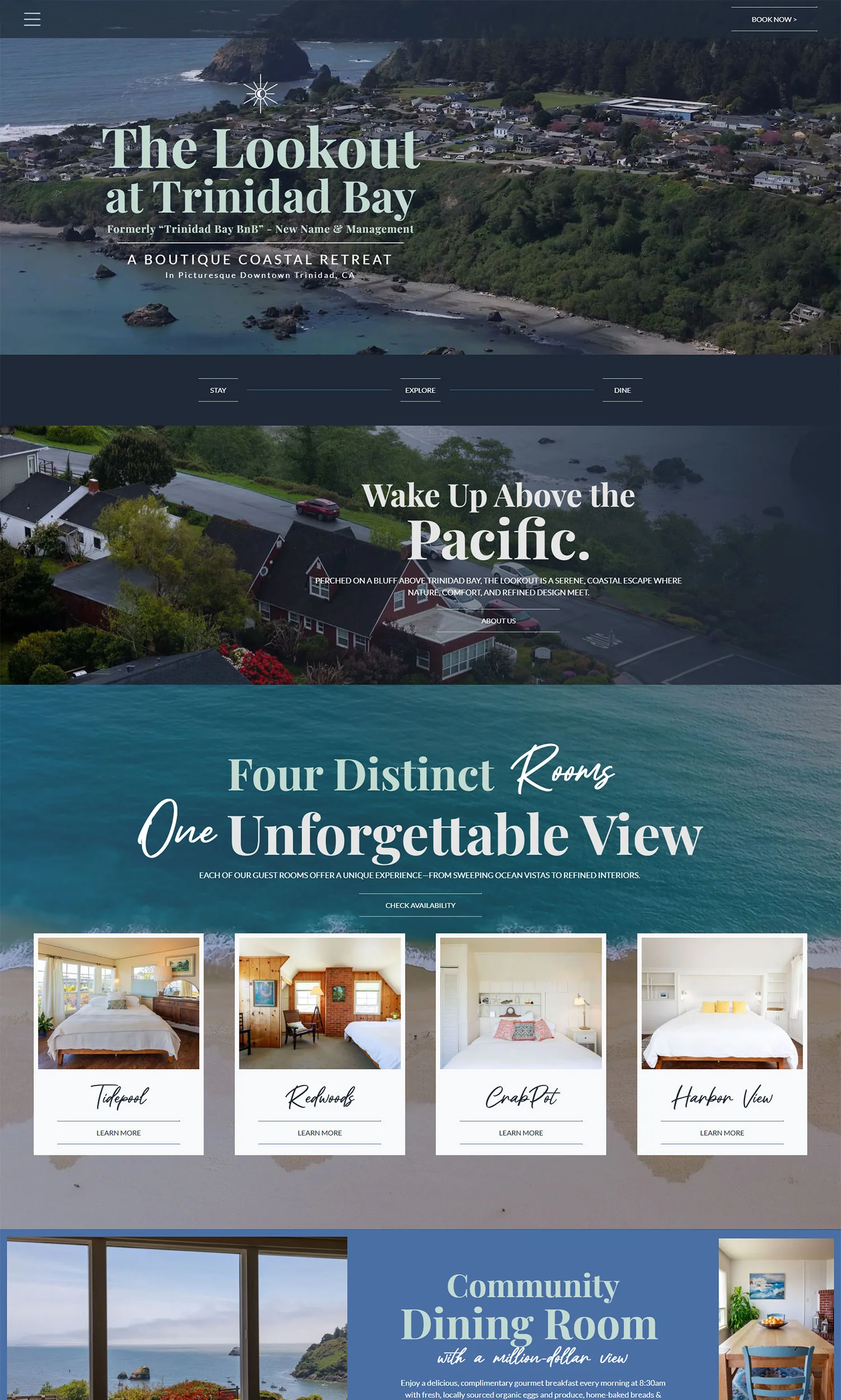 a website preview of The Lookout at Trinidad Bay featuring a modern layout with an ocean theme