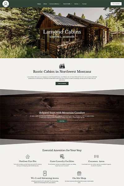 homepage preview for a cabin website