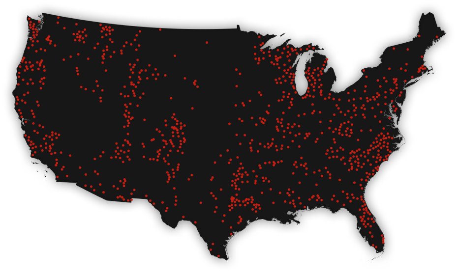 black united states map with red coverage area